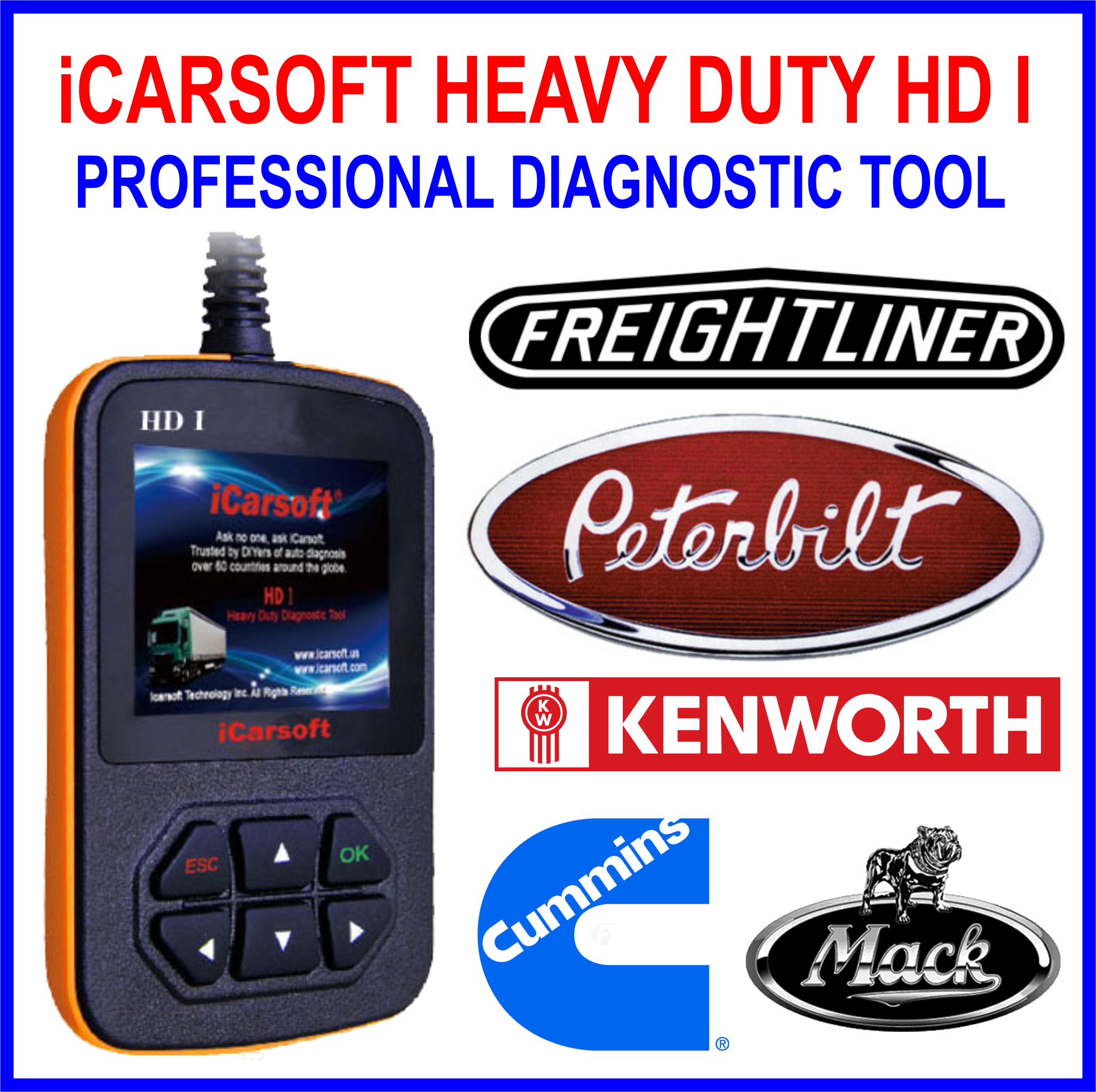 iCarsoft HEAVY DUTY HDI Diagnostic Scanner for Peterbilt Cummins Mack and more